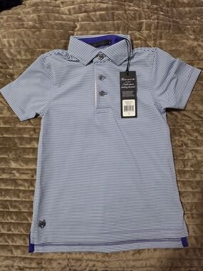 Greyson Boys Striped Polo Shirt - Light Blue & Navy